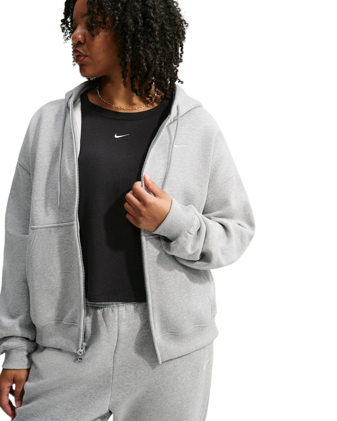 Nike Women's Studio Fleece Medium Weight Oversized Full-Zip Hooded Jacket - Grey - GREY